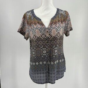 Christopher & Banks Bohemian Medallion Rugged Elegance Short Sleeve IndieTop M